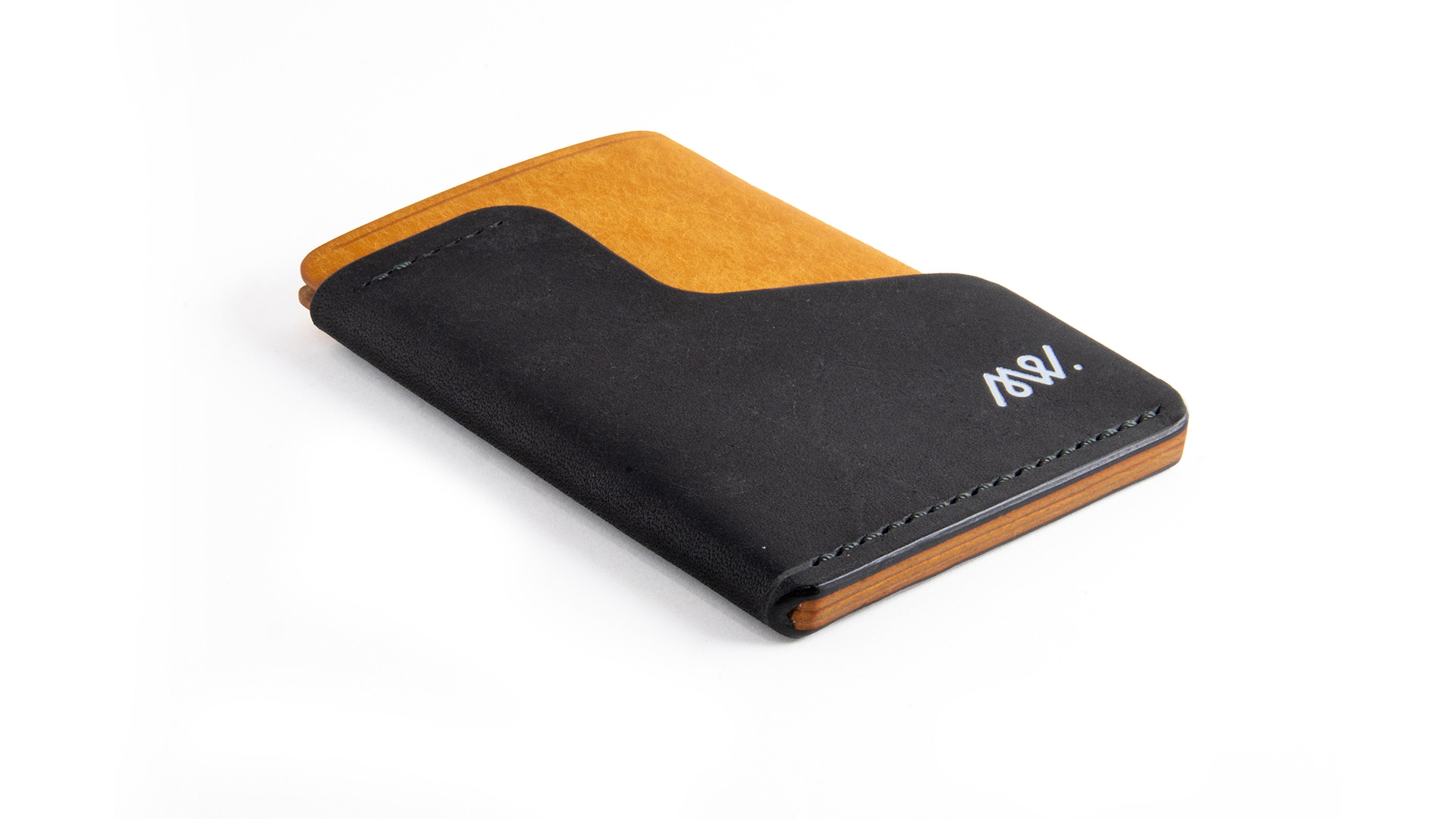 Portofel minimalist Mawani Wrap Hazard din piele naturală Pueblo neagră și galbenă, vedere din perspectivă