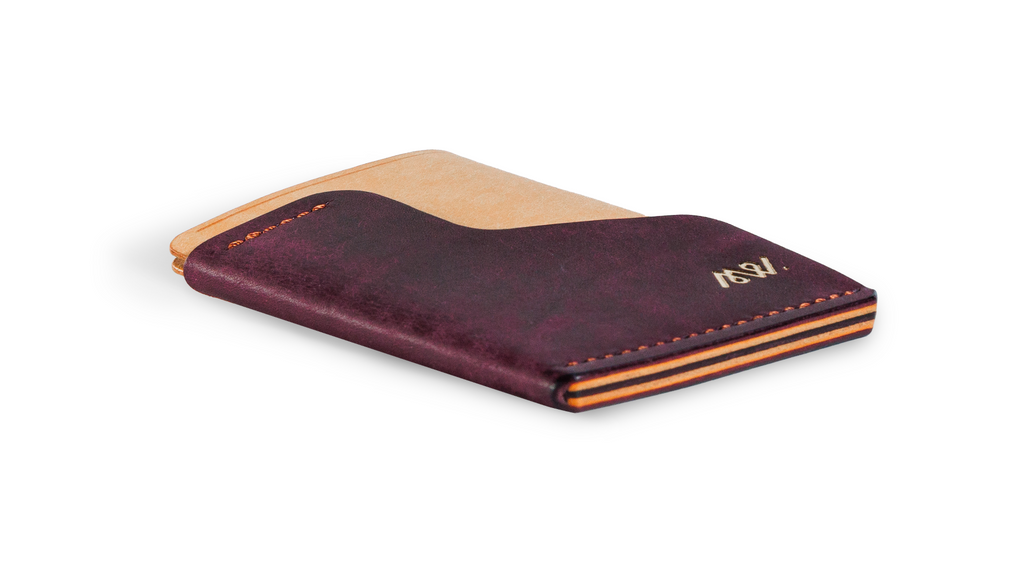 Portofel minimalist Mawani Wrap Halo din piele naturală Pueblo mov și natur, vedere din perspectivă