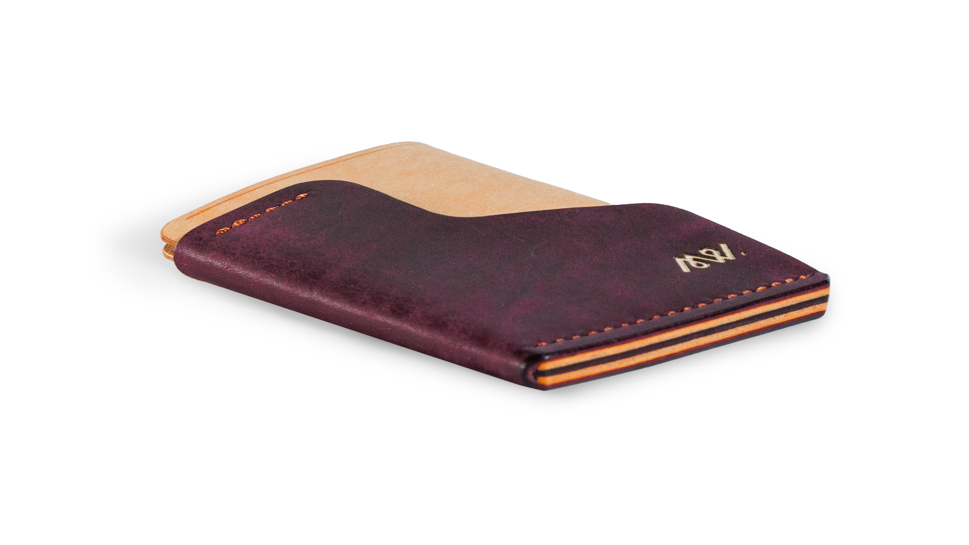 Portofel minimalist Mawani Wrap Halo din piele naturală Pueblo mov și natur, vedere din perspectivă