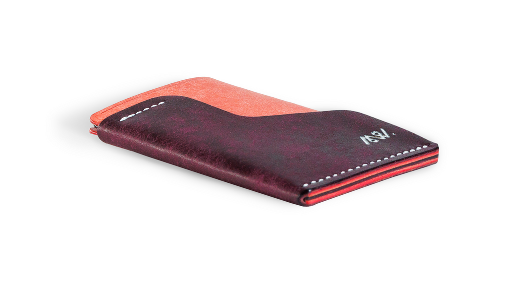 Portofel minimalist Mawani Wrap Nova din piele naturala Pueblo mov și roz, vedere din perspectivă