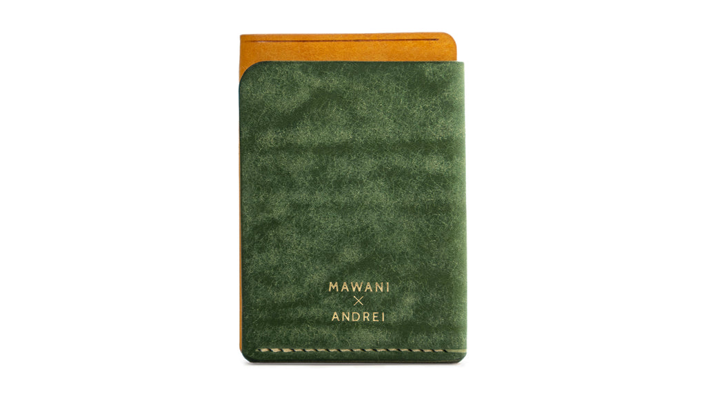 Portofel minimalist Mawani Wrap Sunrise din piele naturala Pueblo galbenă și verde, vedere din spate