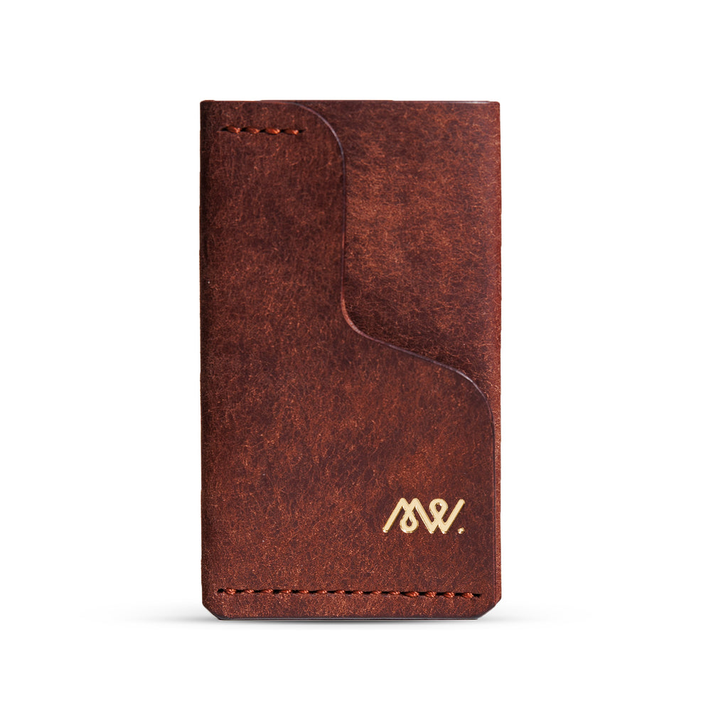 Portofel minimalist Mawani Mini Wrap Chestnut din piele naturală Pueblo maro, vedere frontală