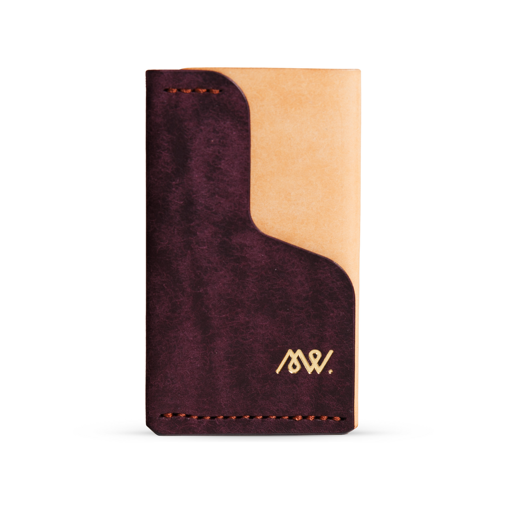 Portofel minimalist Mawani Mini Wrap Halo din piele naturală Pueblo mov și natur, vedere din față