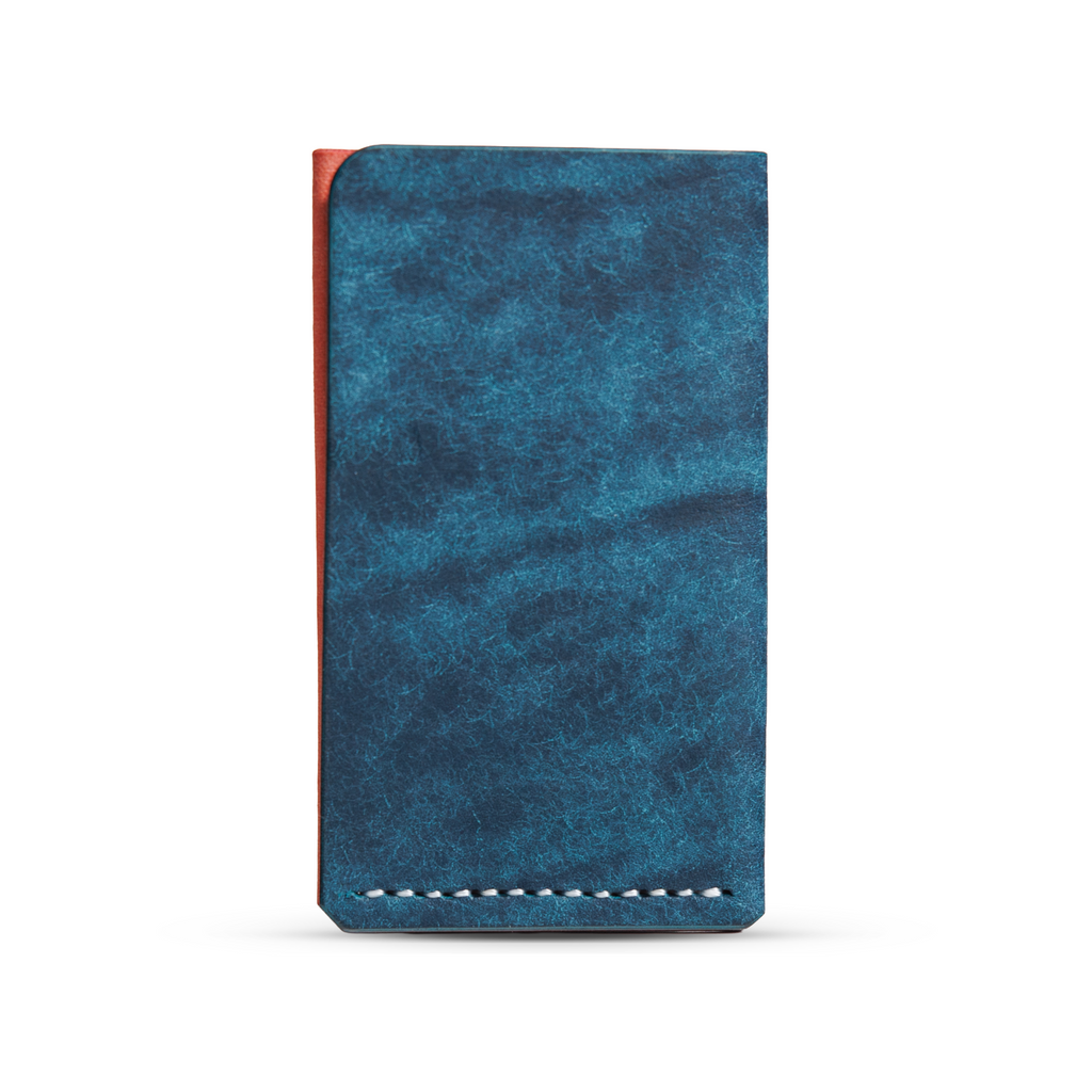 Portofel minimalist Mawani Mini Wrap Lyra din piele naturală Pueblo albastră și roz, vedere din spate