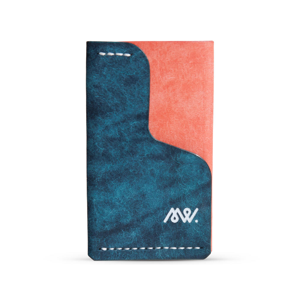 Portofel minimalist Mawani Mini Wrap Lyra din piele naturală Pueblo albastră și roz, vedere din față