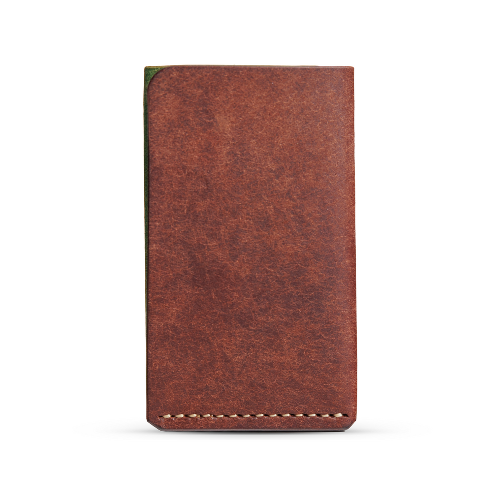 Portofel minimalist Mawani Mini Wrap Meadow din piele naturală Pueblo maro și verde, vedere din spate