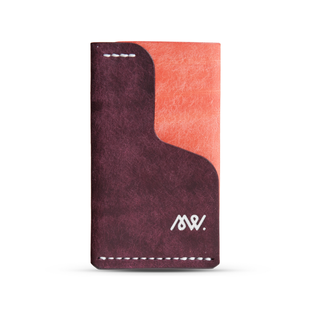 Portofel minimalist Mawani Mini Wrap Nova din piele naturală Pueblo mov și roz, vedere din față