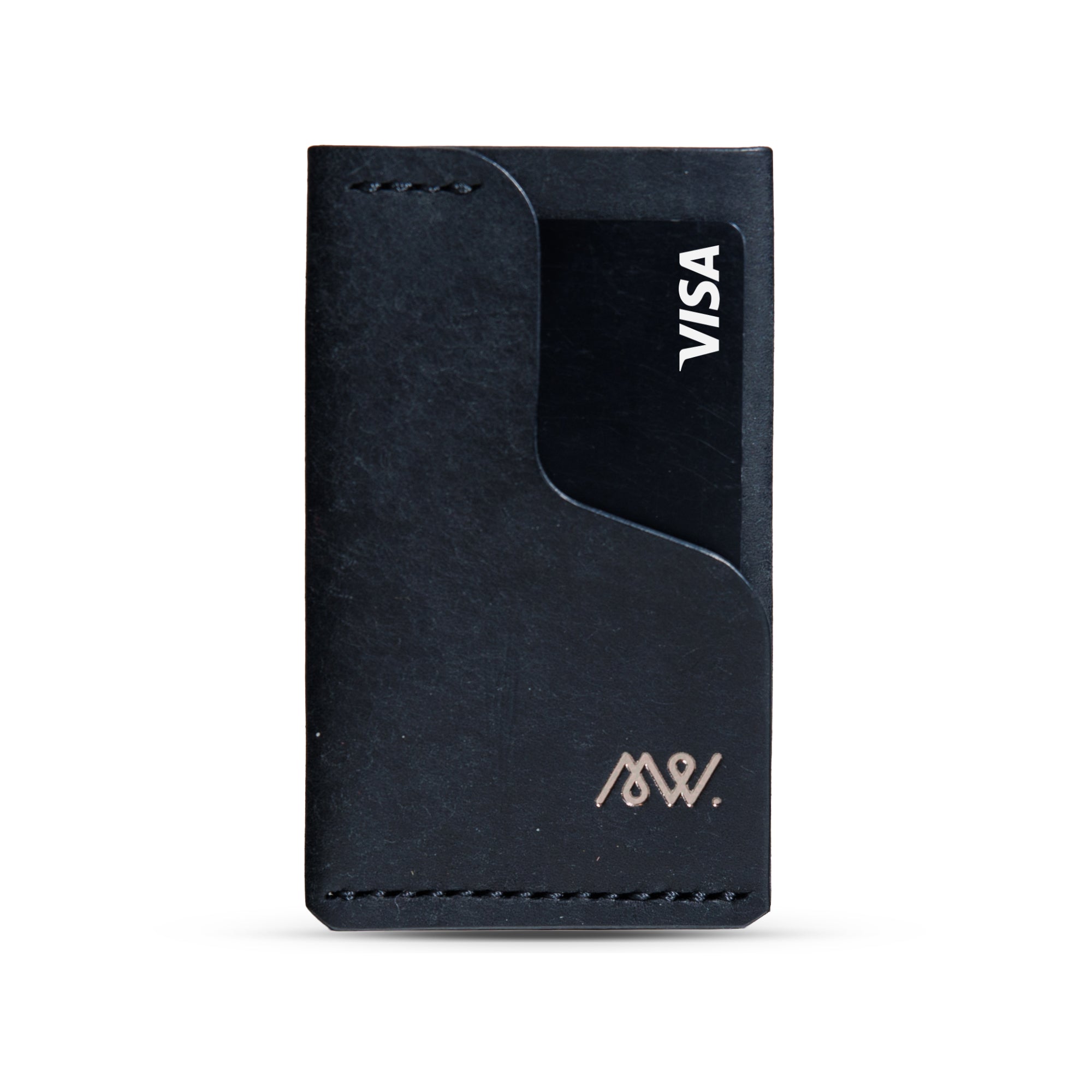 Portofel minimalist Mawani Mini Wrap Shadow din piele naturală Pueblo neagră, cu carduri, vedere frontală