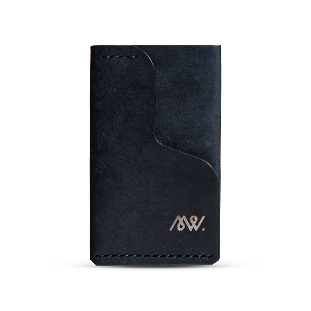 Portofel minimalist Mawani Mini Wrap Shadow din piele naturală Pueblo neagră, vedere frontală