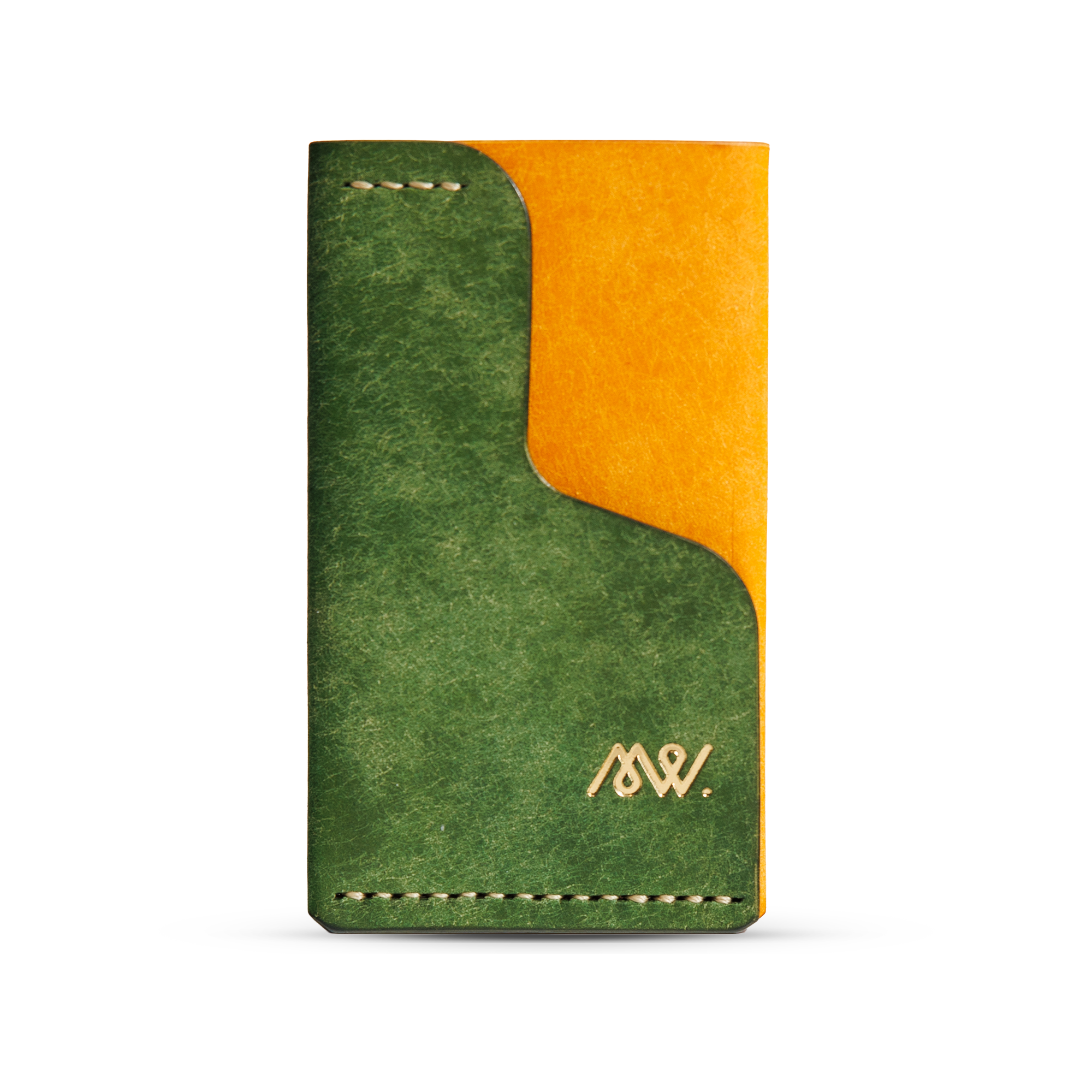 Portofel minimalist Mawani Mini Wrap Sunrise din piele naturală Pueblo verde și galbenă, vedere din față
