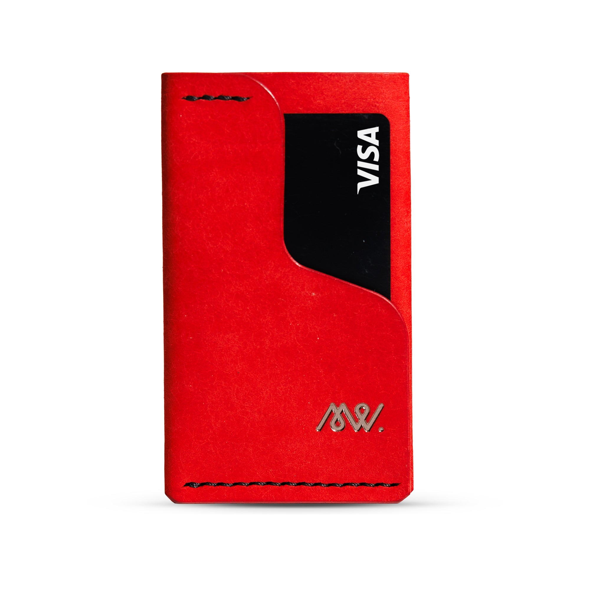 Portofel minimalist Mawani Mini Wrap Velvet din piele naturală Pueblo roșie, cu carduri, vedere frontală