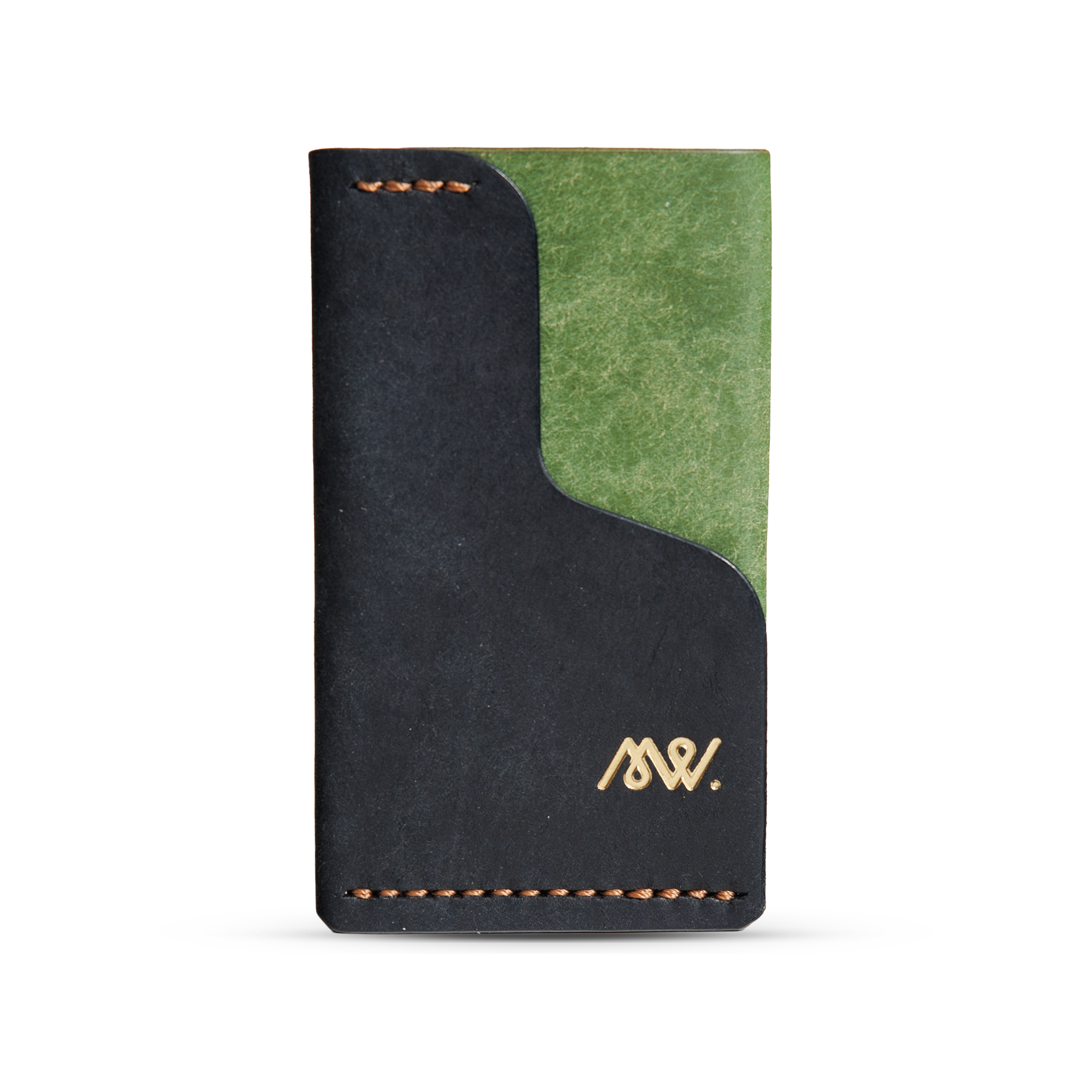 Portofel minimalist Mawani Mini Wrap Vines din piele naturală Pueblo neagră și verde, vedere frontală