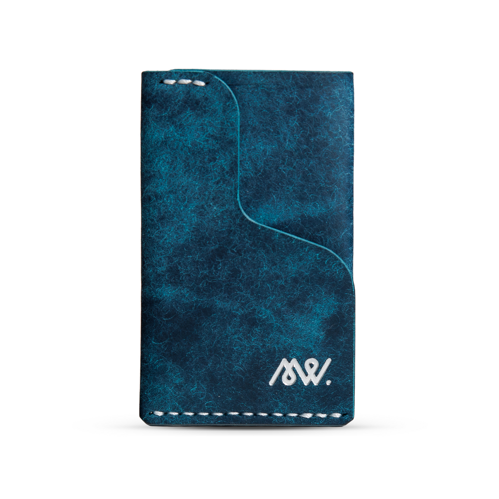 Portofel minimalist Mawani Micro Wrap Ocean din piele naturala Pueblo albastră, vedere din față