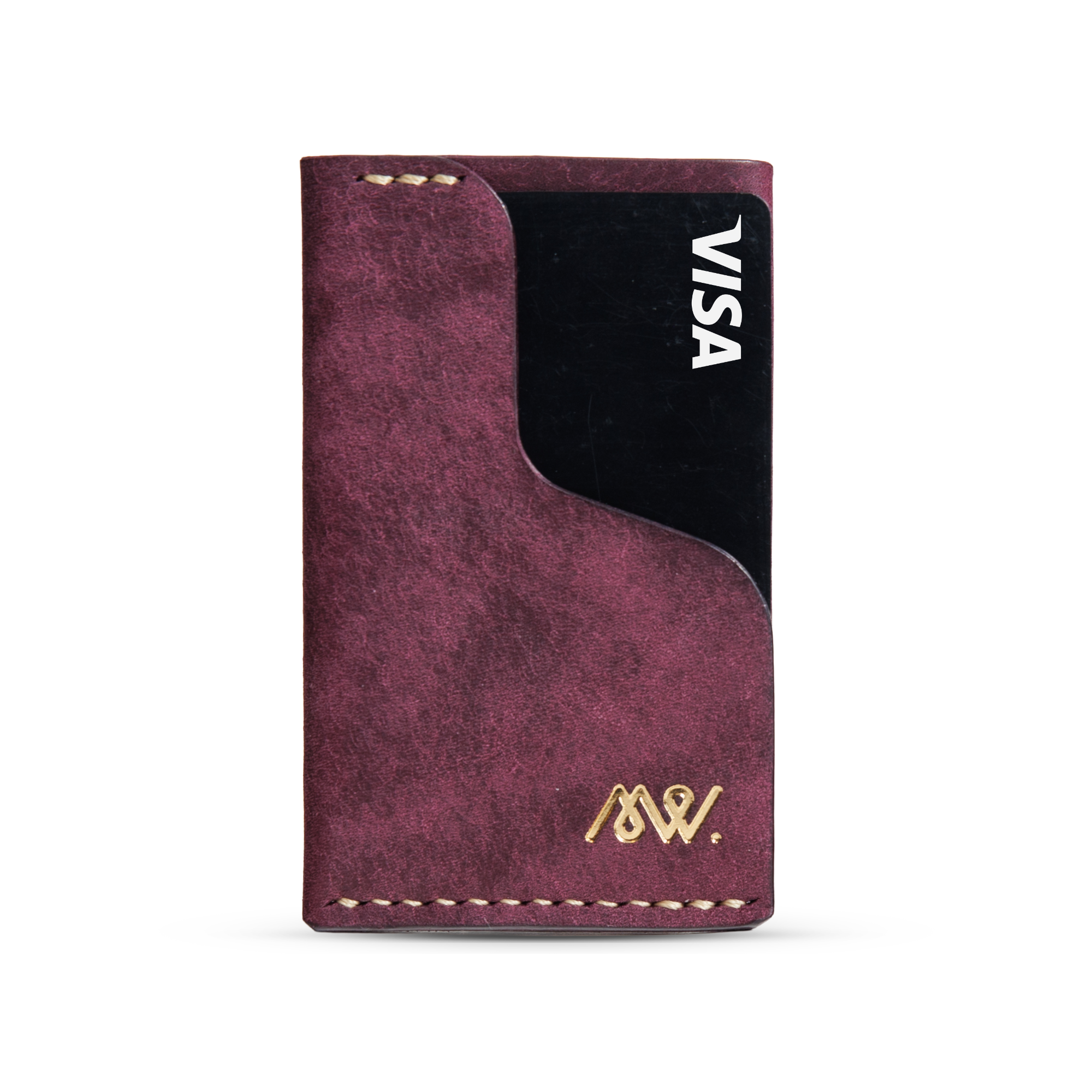 Portofel minimalist Mawani Micro Wrap Plum din piele naturală Pueblo mov, vedere din față, cu carduri 