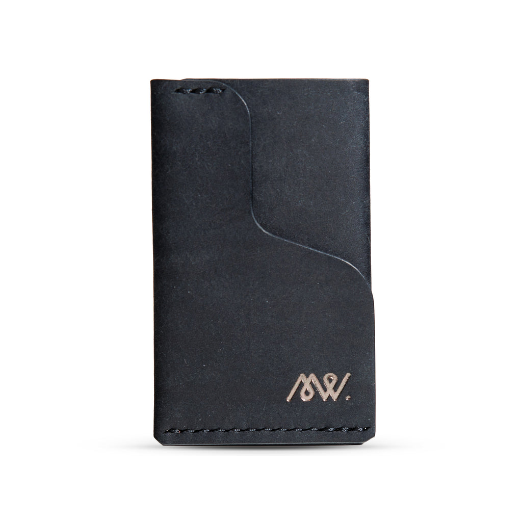 Portofel minimalist Mawani Micro Wrap Shadow din piele naturală Pueblo neagră, vedere din față