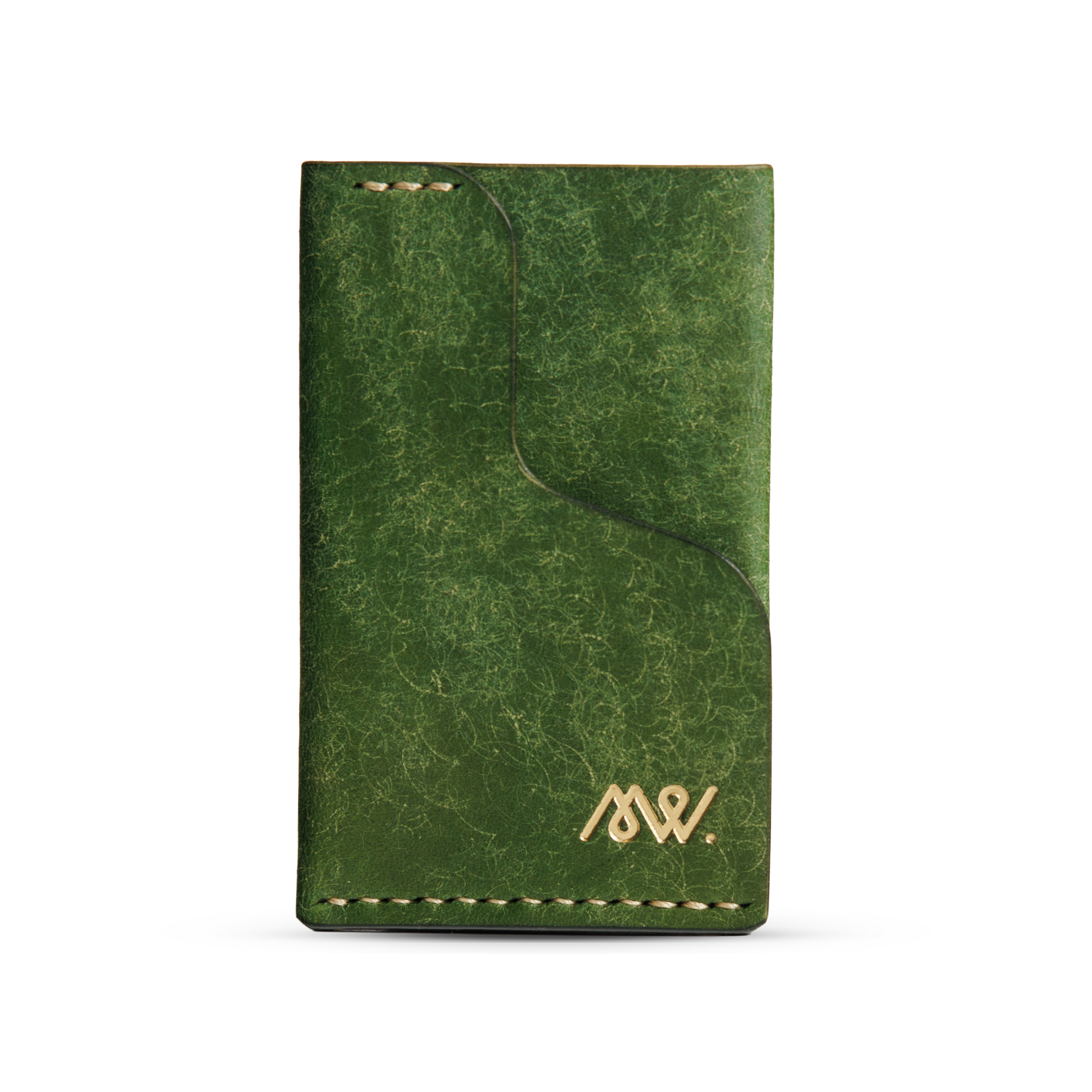 Portofel minimalist Mawani Micro Wrap Forest din piele naturală Pueblo verde, vedere din spate, cu carduri 